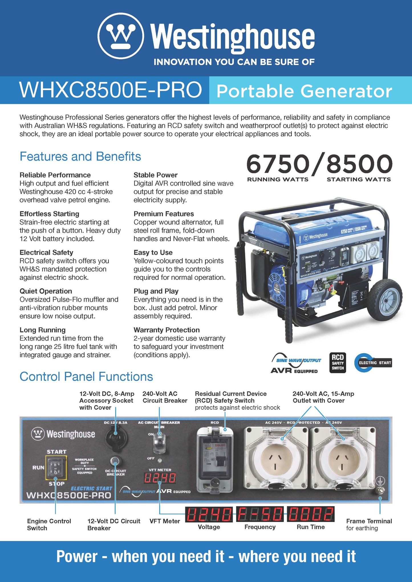 WHXC8500EPRO Portable Generator