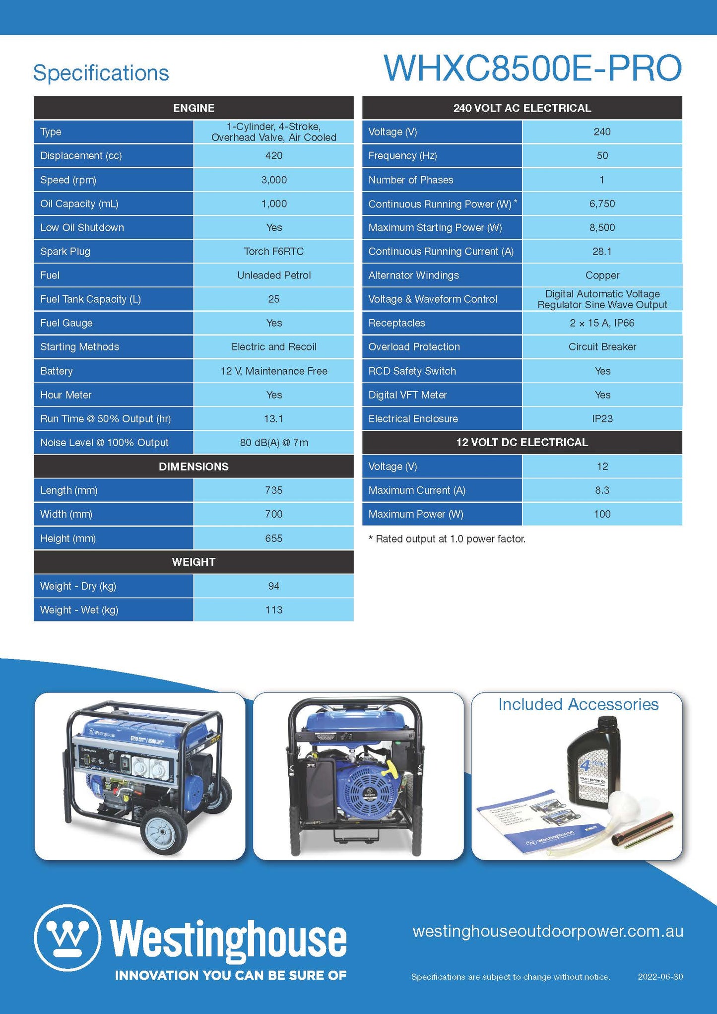 WHXC8500EPRO Portable Generator