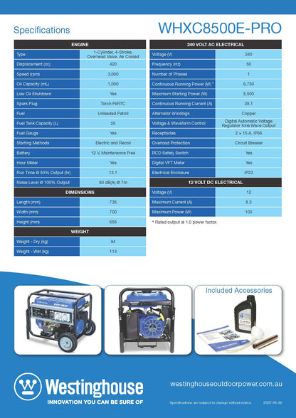 WHXC8500EPRO Portable Generator