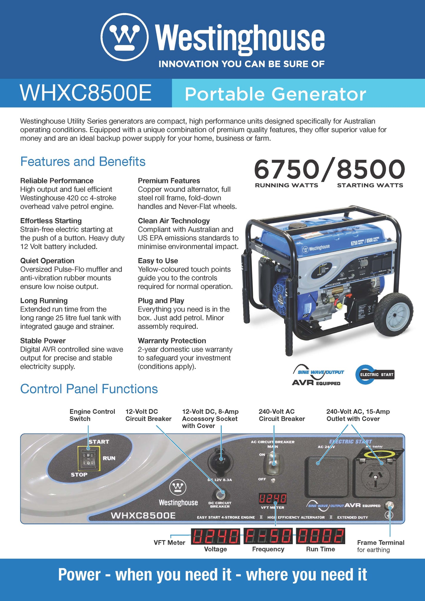 WHXC8500E Portable Generator