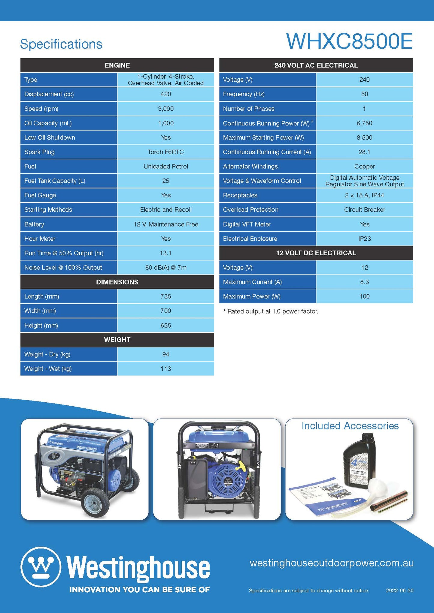 WHXC8500E Portable Generator