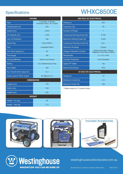 WHXC8500E Portable Generator